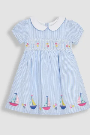 JoJo Maman Bébé Seersucker Appliqué Smocked Dress 1.5