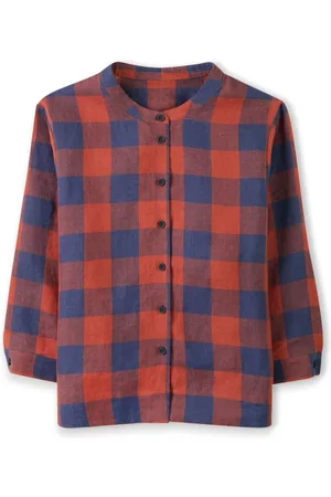 CELTIC & CO. Red Check Swing 100% Linen Blouse AU 18