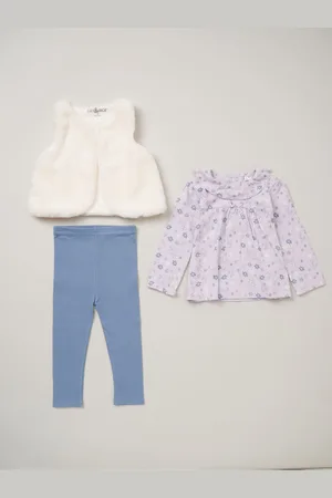 LILY & JACK Faux Fur Gilet 100% Cotton Top and Leggings Outfit Set 12 Months (80 cm)