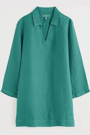 Seasalt Cornwall Sea Teal Shallow Layers 100% Linen Tunic AU 22