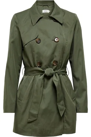 ONLY Green Double Breasted Classic Trench Coat