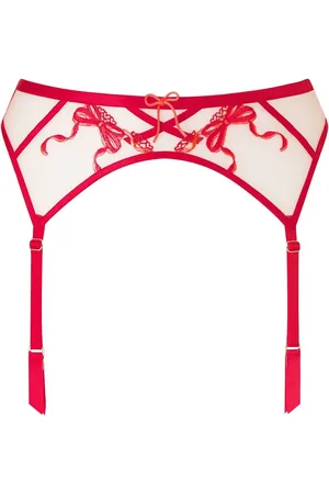 Ann Summers Red Bound By Love Bow Embroidery Suspender Belt M