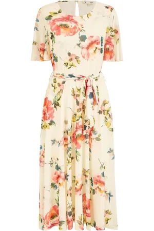 Yumi Mesh Floral Print Midi Dress With Angel Sleeves AU 14