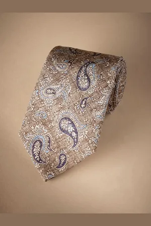 Next Neutral Brown/Blue Paisley Signature Made In Italy Printed Melange Tie One