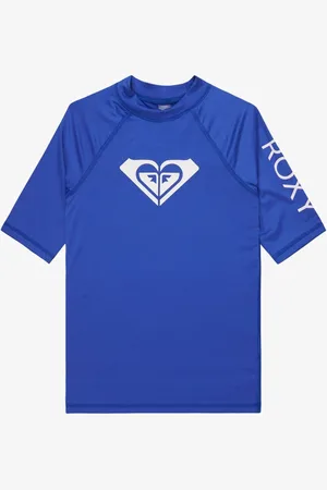 Roxy Blue Girls Wholehearted Short Sleeve Logo Rash Vest 166168cm