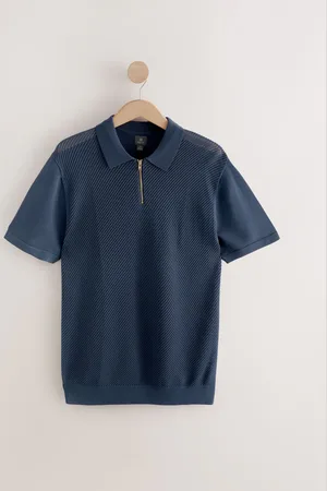 Next Regular Fit Short Sleeve Mesh Knit Quarter Zip Polo Shirt XS