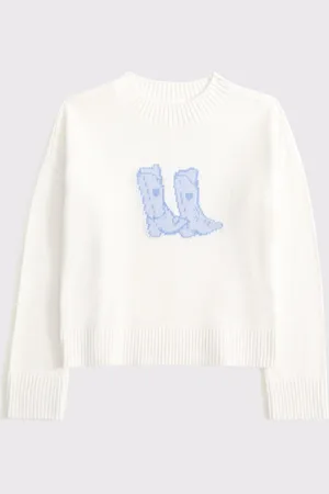 Abercrombie & Fitch Cowgirl Cream Western Boots Knitted Jumper 11