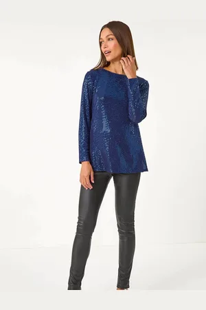 Roman Blue Shimmer Cowl Back Tunic AU 14