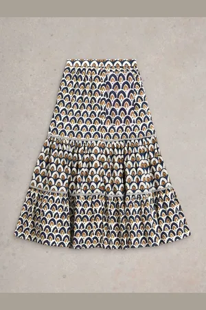 White Stuff Ariel Mix Print Midi 100% Organic Cotton Skirt AU 14