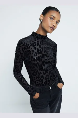 River Island Black Leopard print High Neck Bodysuit 18