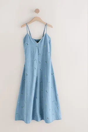 Next Floral Embroidered TENCEL Denim Maxi Slip Dress 12