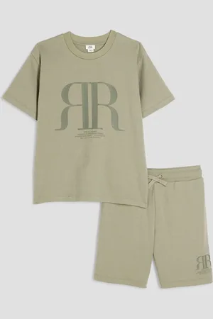 River Island Green Boys RR 100% Cotton T-Shirt and Shorts Set 9