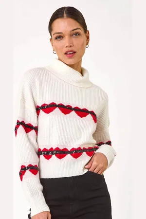 Roman Pink Stripe Heart Cowl Neck Knit Jumper S