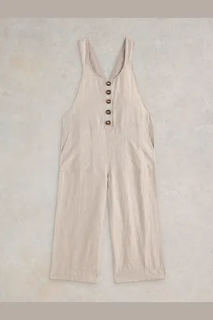 White Stuff Natural Viola 100% Linen Dungarees AU 8 R