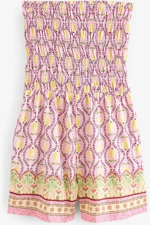 Next Pink Bandeau Shirred 100% Cotton Playsuit AU 20 Petite