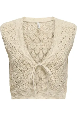 ONLY Natural Crochet Tie Front Waistcoat