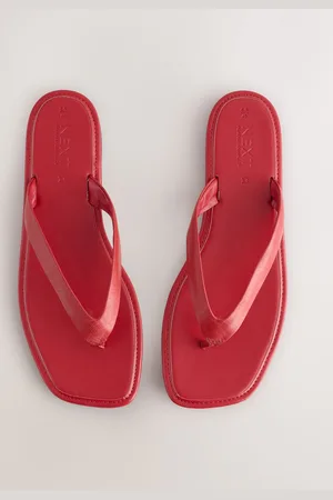 Next Red Leather Extra Wide Fit Forever Comfort Square Toe Thong Sandals AU 10 XW (EU 42)