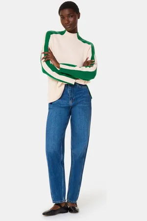 Whistles Green Colourblock Wool Mix Knit Jumper XS