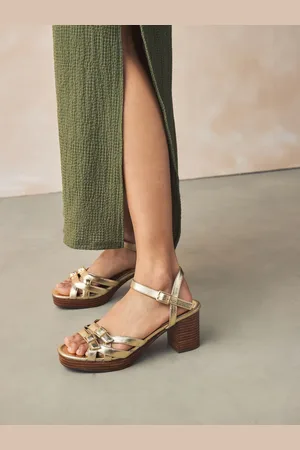 Next Gold Forever Comfort Round Toe Low Strap Buckle Detail Platform Sandals AU 9 (EU 41)