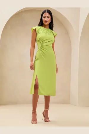 Lipsy London Applique Trim Ruched Fit And Flare Midi Dress AU 6