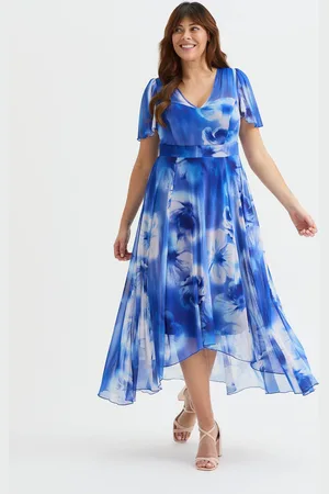 Scarlett & Jo Tilly Wine Rose Print Angel Sleeve Sweetheart Dress AU 16
