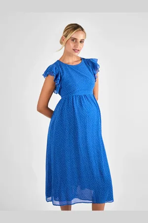 JoJo Maman Bébé Spot Frill Sleeve Maternity Midi Dress AU 14