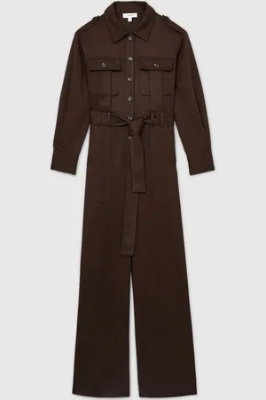Reiss Burgundy Anais Wide Leg Utility Jumpsuit AU 14