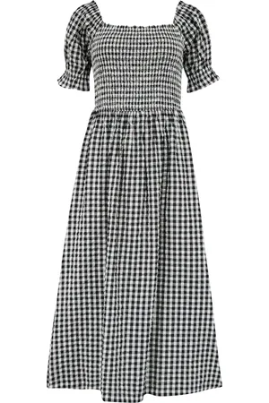 Pour Moi 100% Cotton Daisy Shirred Bodice Gingham Short Sleeve Woven Midi Dress AU 18