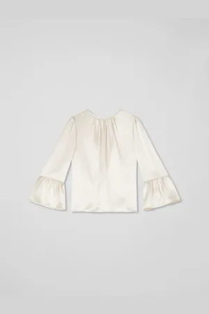 LK Bennett Cream Agnes Birch Satin Top With Frill Cuff AU 10