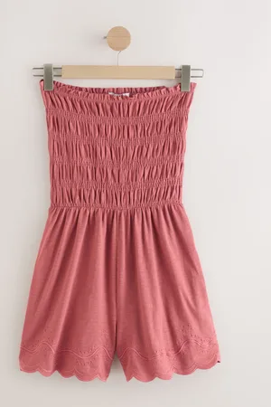 Next Rose Pink Bandeau Shirred 100% Cotton Playsuit AU 20 Petite