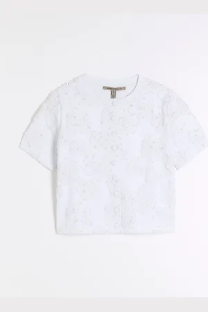 River Island White Short Sleeve Floral Print Cardigan L