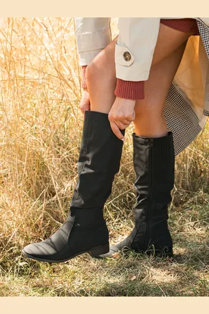 Novo Black Standard Fit Josslyn Ruched Knee High Flat Boots AU 8 (EU 39)