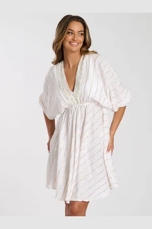 South Beach V-Neck Sequin Metallic Stripe Mini Dress AU 12
