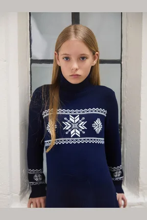 The Little Tailor Kids Slim Fit Blue Snowflake Christmas Jumper 12