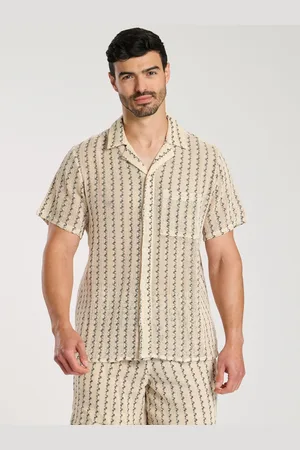 South Beach Crochet Stripe Short Sleeve 100% Cotton Shirt S