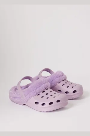Lipsy London Purple Fleece Lined Faux Fur Slip On Clog Slippers AU 1 (EU 33)