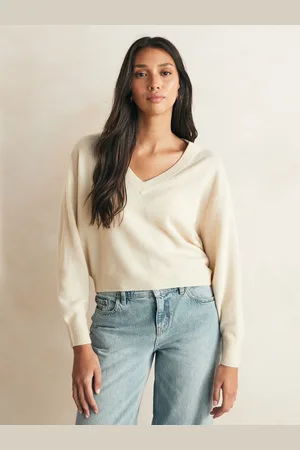 American Vintage Cream Raxow V-Neck Sweater M
