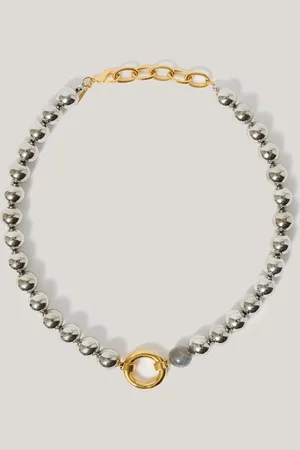 Jigsaw Silver Tone Statement Bead Necklace One