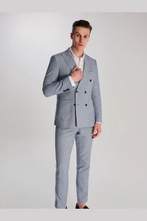 Harry Brown Blue Giacomo Cotton Linen Double Breasted Suit Jacket 36 R