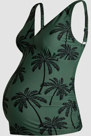JoJo Maman Bébé Khaki Maternity Palm Print Tankini Set M