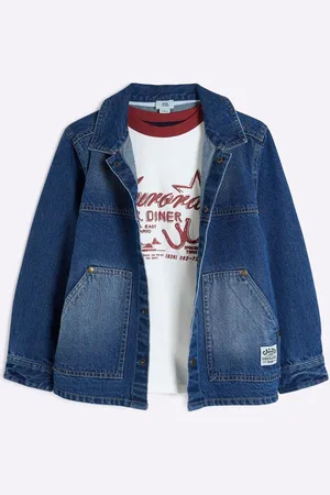 River Island Blue Boys 100% Cotton Denim Shacket T-Shirt Set 11