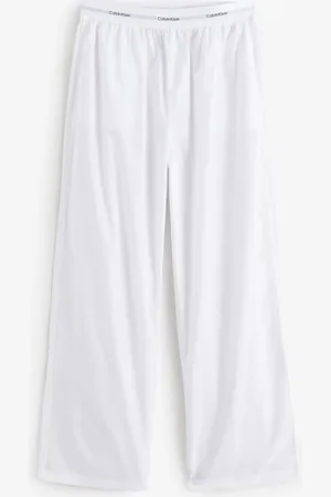 Calvin Klein White Cotton Poplin Pyjama Trousers With Logo Waistband XL
