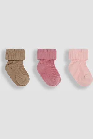 JoJo Maman Bébé Pink 3-Pack Fold Over Socks Upto 6 Months (50