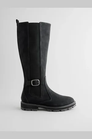 Next Black Extra Wide Fit Forever Comfort Knee High Buckle Chelsea Boots AU 8.5 (EU 40)