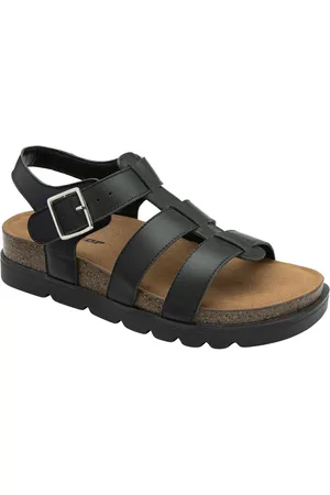 Dunlop Black Leather Strap Buckle Wedge Sandals AU 10 (EU 42)