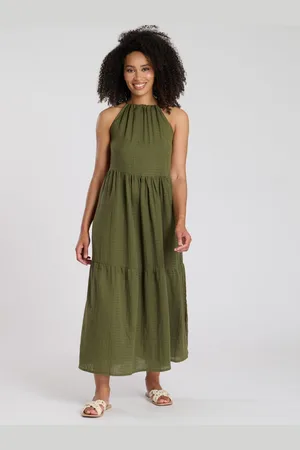 South Beach Tie Front Textured 100% Cotton Midi Dress AU 12