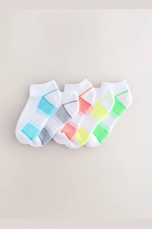 Next Bright Yellow/Green/Blue Cushioned Footbed Sports Trainers Socks 5 Pack 9-12 Jnr