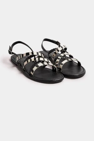 Long Tall Sally Black Animal Strap Cross Over Sandals AU 13 (EU 44)