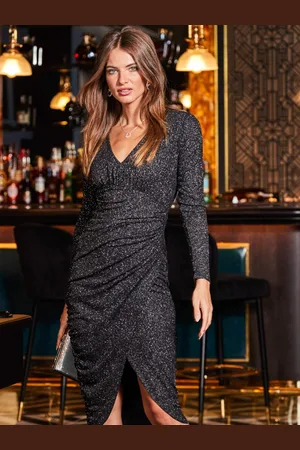 Sosandar Metallic V-Neck Ruched Bodycon Dress AU 18