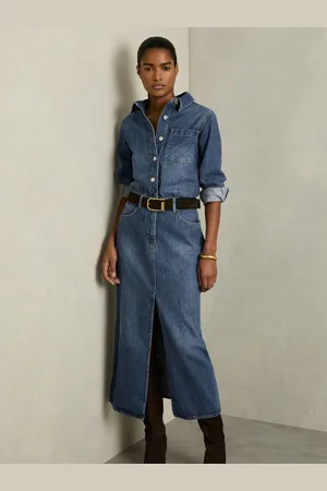 Reiss Terra Petite Denim Button-Through Midi Dress AU 6